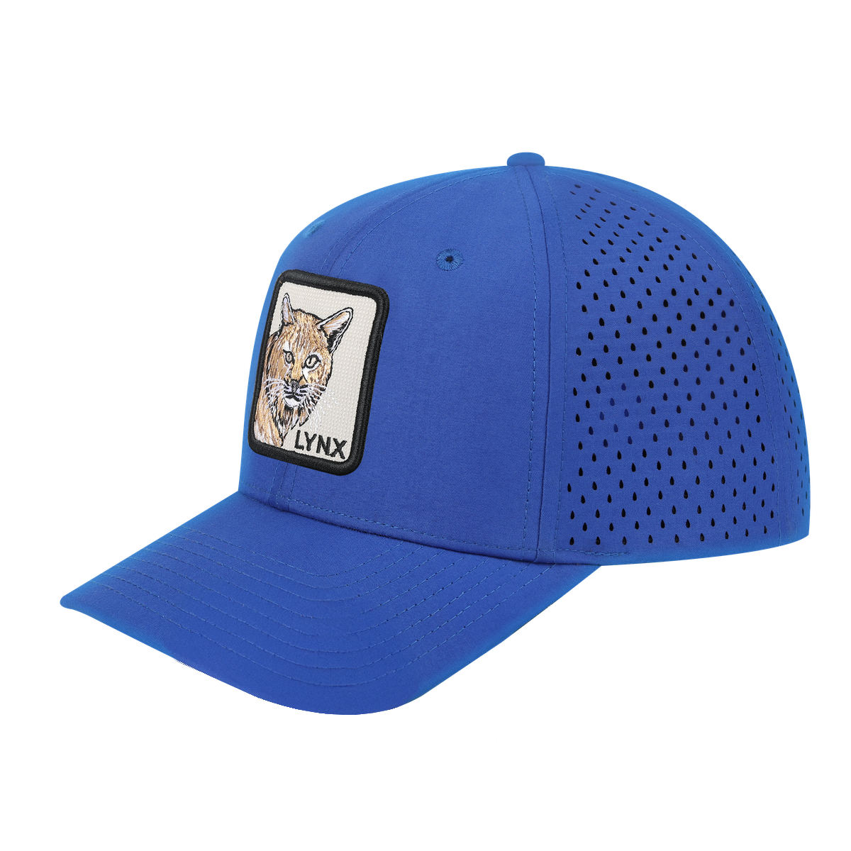 Lynx 6-Panel Microfiber Laser Hole Trucker Hat with Royal Blue front and Royal Blue back