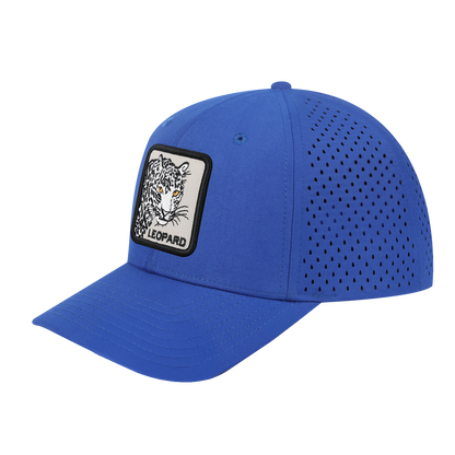 Leopard 6-Panel Microfiber Laser Hole Trucker Hat with Royal Blue front and Royal Blue back