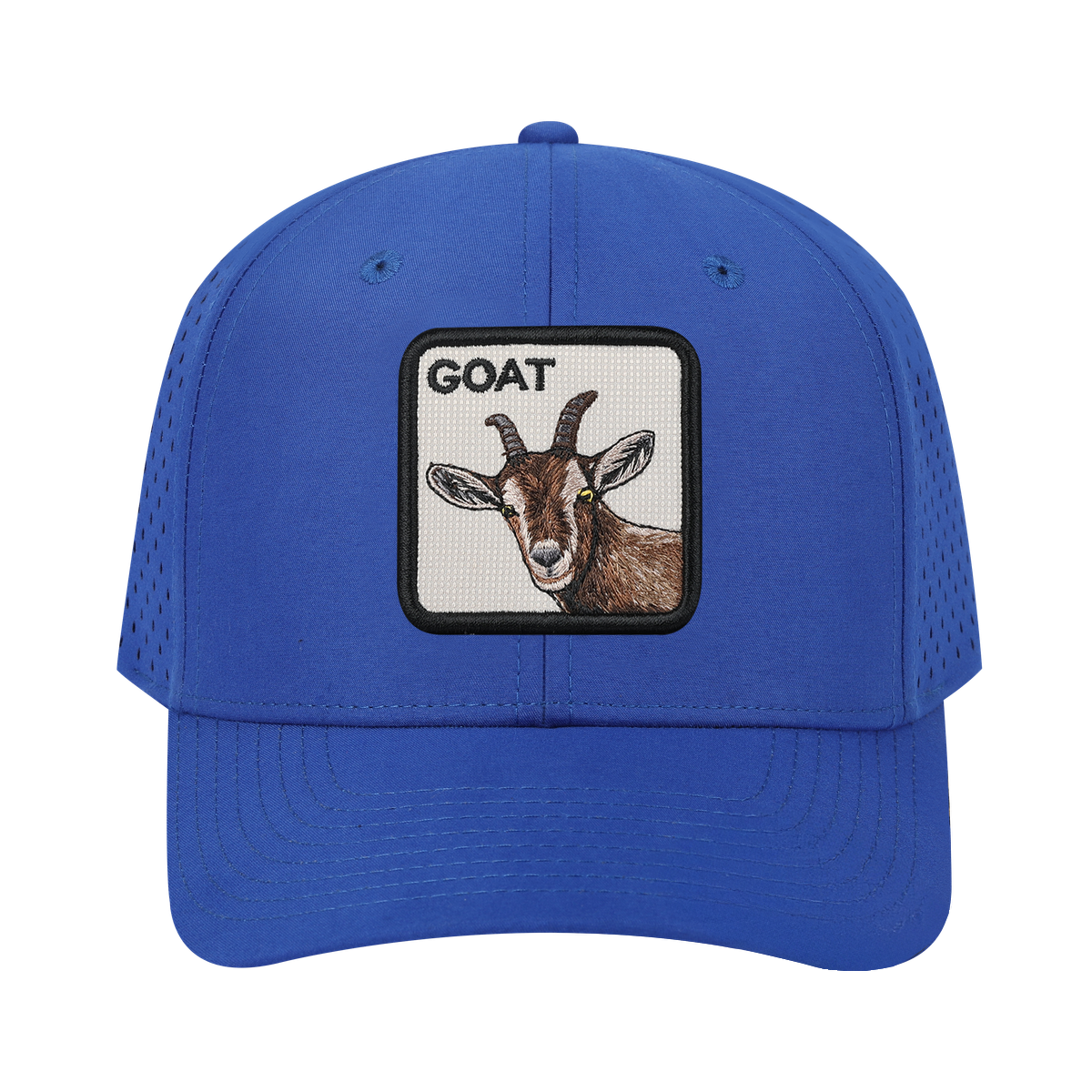 Goat 6-Panel Microfiber Laser Hole Trucker Hat with Royal Blue front and Royal Blue back