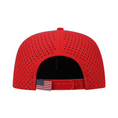 Cat 6-Panel Microfiber Laser Hole Trucker Hat with Red front and Red back