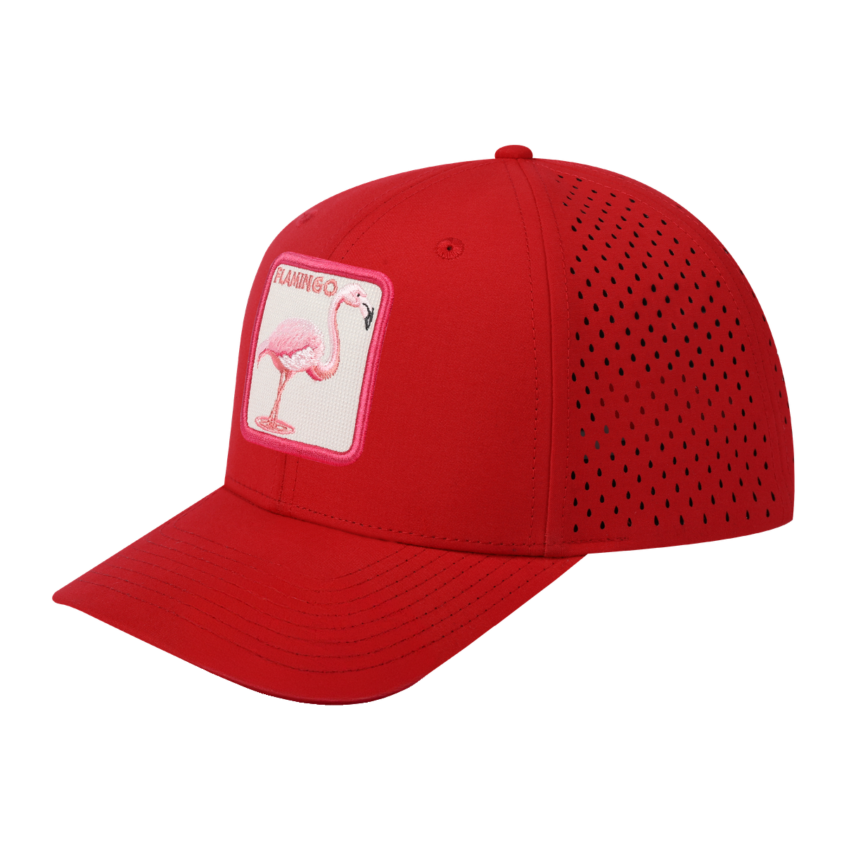 Flamingo 6-Panel Microfiber Laser Hole Trucker Hat with Red front and Red back