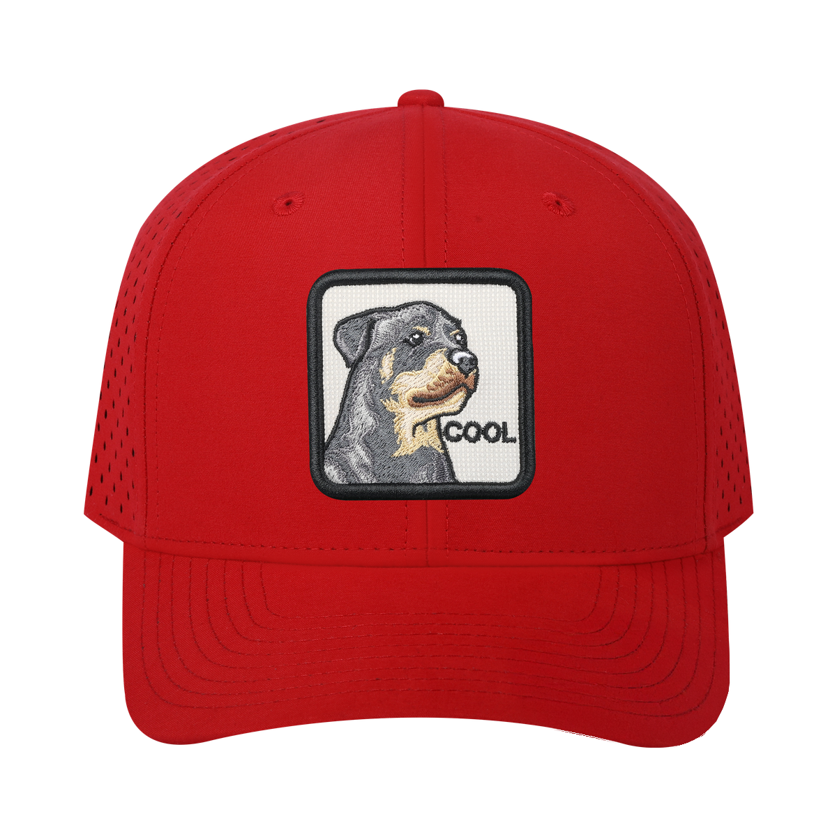 Cool 6-Panel Microfiber Laser Hole Trucker Hat with Red front and Red back