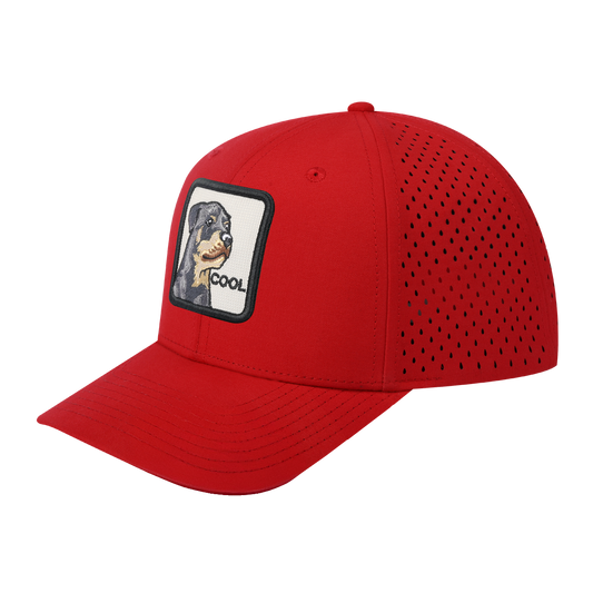 Cool 6-Panel Microfiber Laser Hole Trucker Hat with Red front and Red back