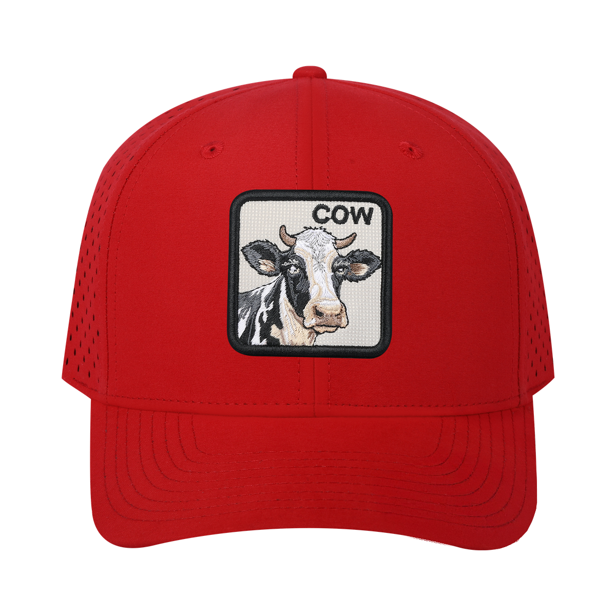 Cow 6-Panel Microfiber Laser Hole Trucker Hat with Red front and Red back