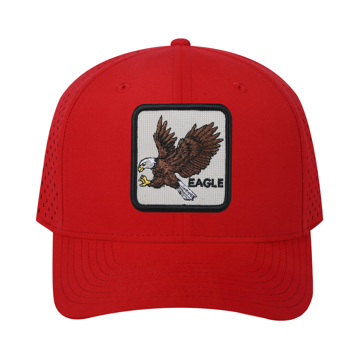 Eagle 6-Panel Microfiber Laser Hole Trucker Hat with Red front and Red back