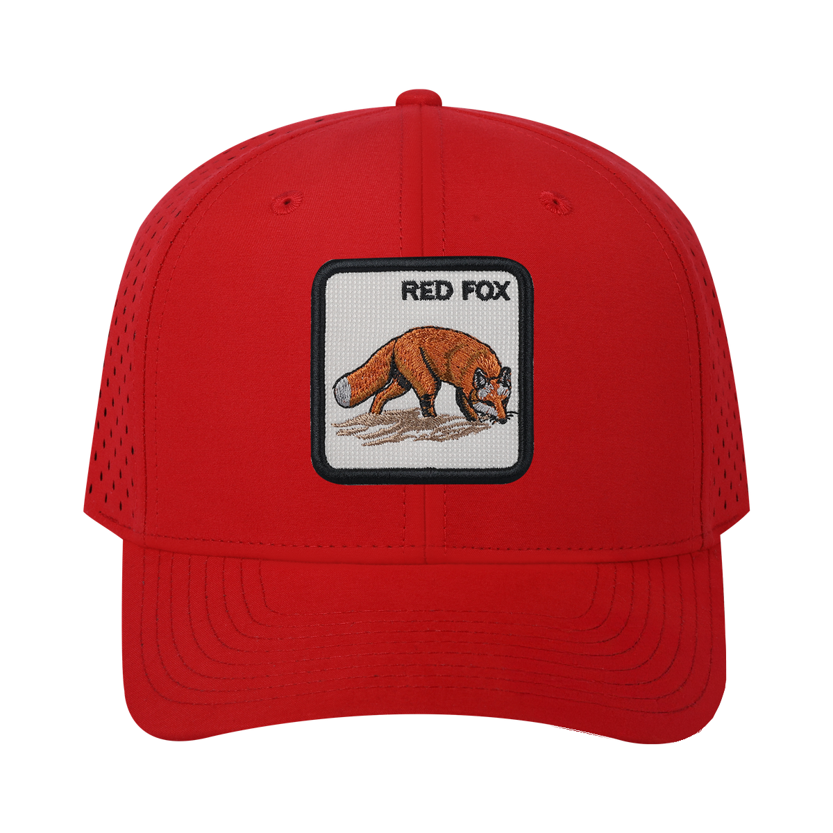 Red Fox 6-Panel Microfiber Laser Hole Trucker Hat with Red front and Red back