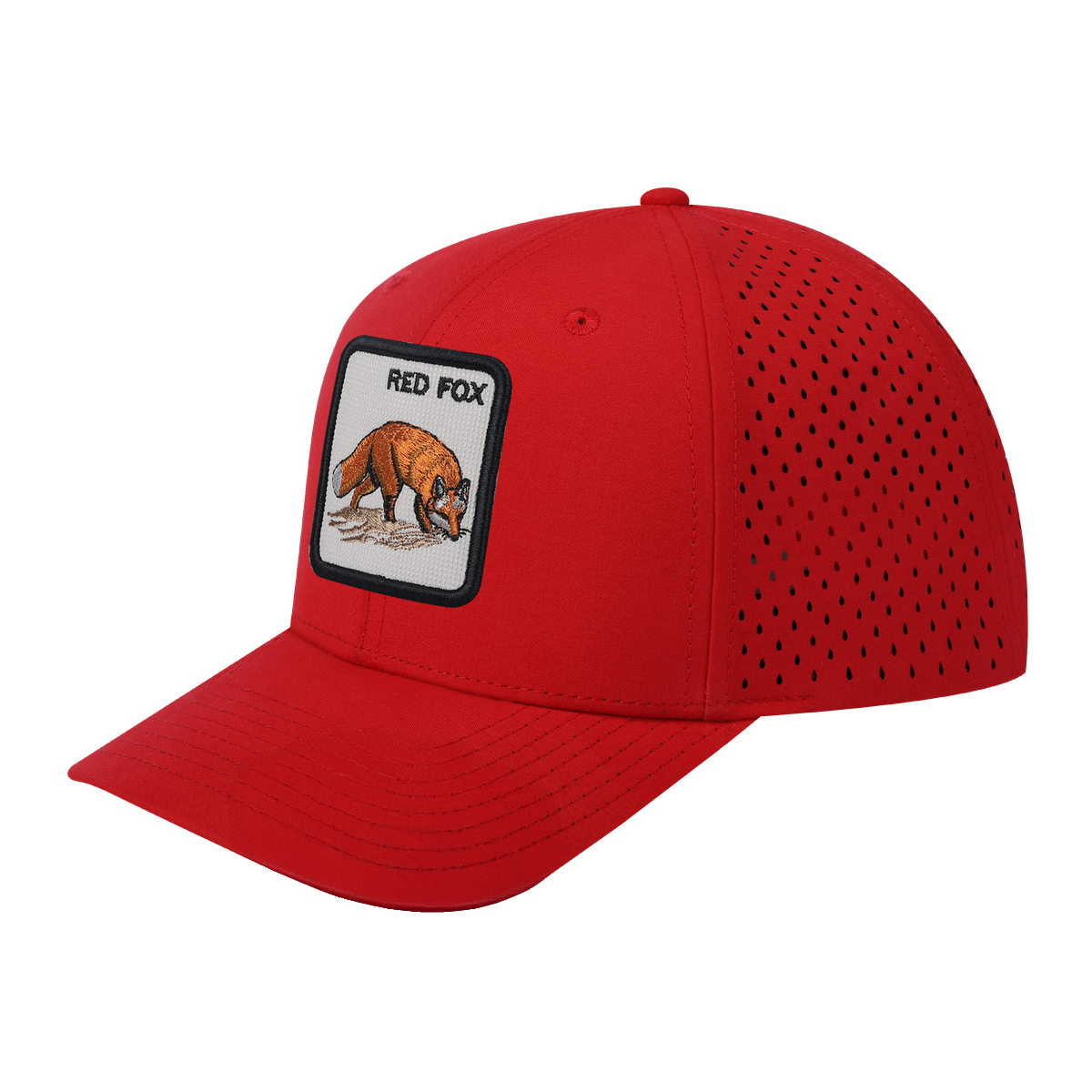 Red Fox 6-Panel Microfiber Laser Hole Trucker Hat with Red front and Red back