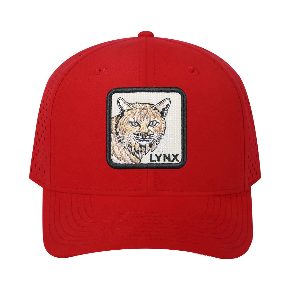 Lynx 6-Panel Microfiber Laser Hole Trucker Hat with Red front and Red back