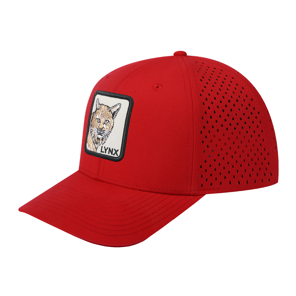 Lynx 6-Panel Microfiber Laser Hole Trucker Hat with Red front and Red back