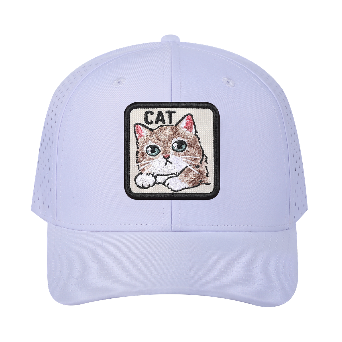 Cat 6-Panel Microfiber Laser Hole Trucker Hat with White front and White back