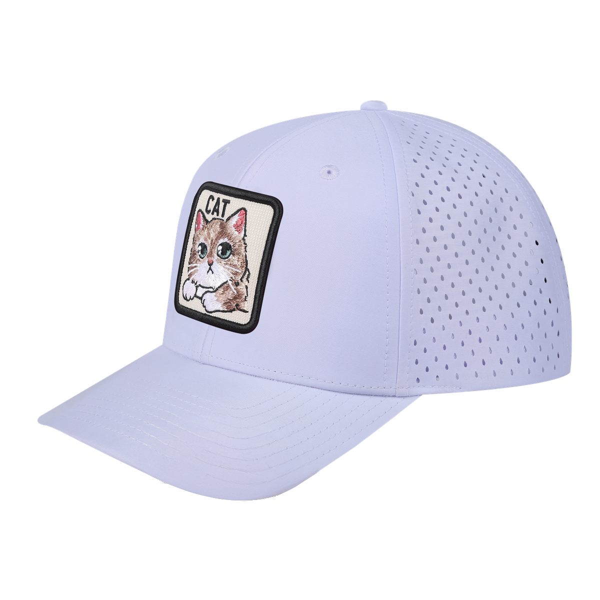 Cat 6-Panel Microfiber Laser Hole Trucker Hat with White front and White back