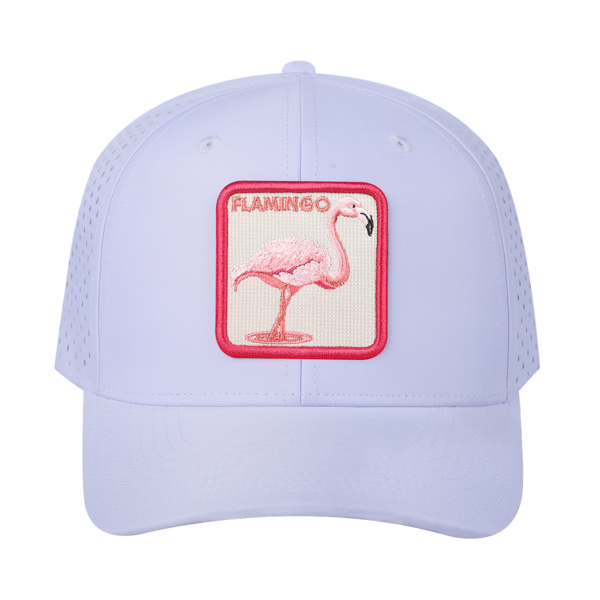 Flamingo 6-Panel Microfiber Laser Hole Trucker Hat with White front and White back
