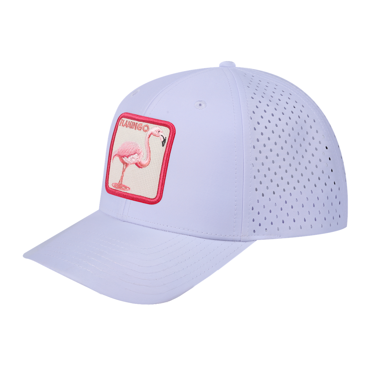 Flamingo 6-Panel Microfiber Laser Hole Trucker Hat with White front and White back
