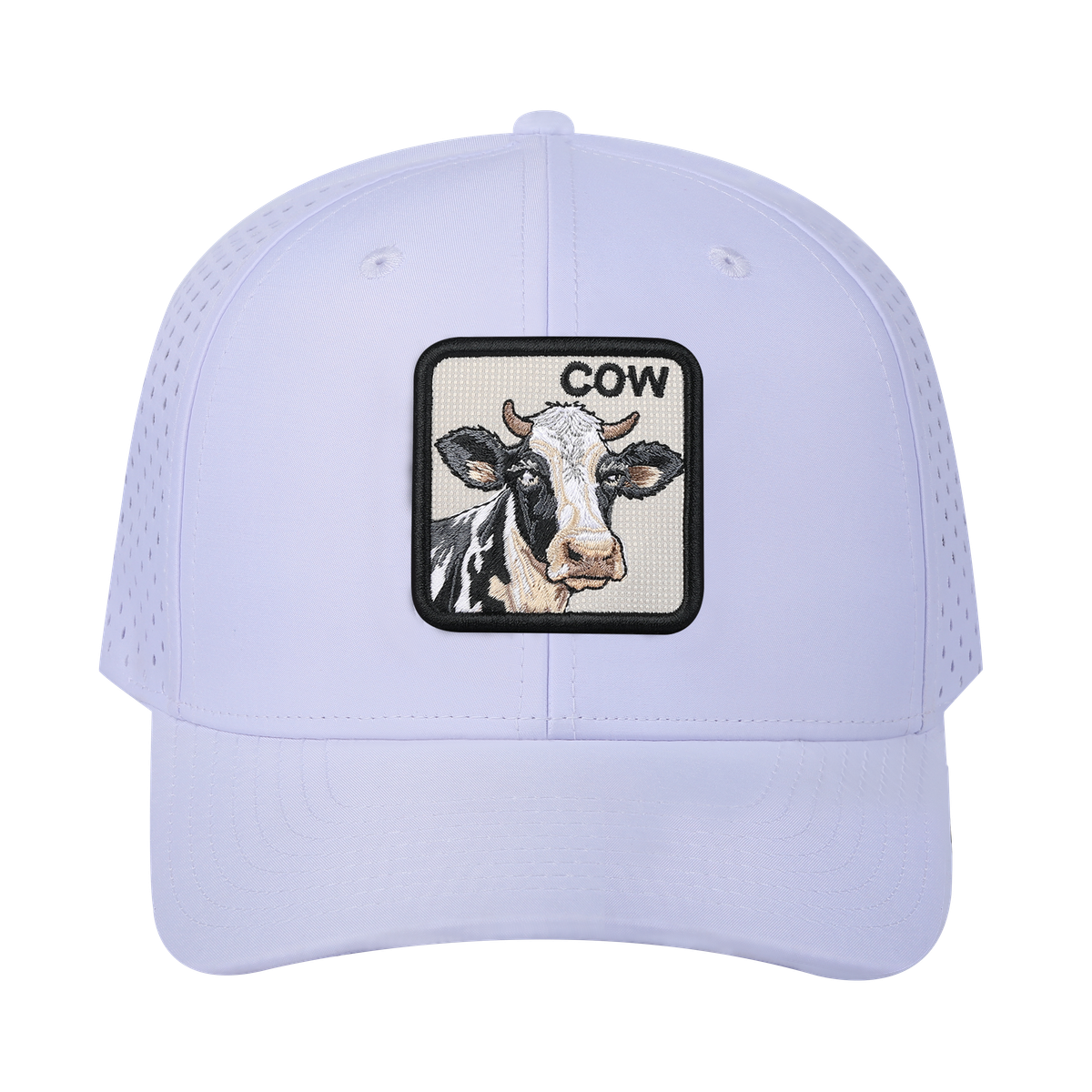 Cow 6-Panel Microfiber Laser Hole Trucker Hat with White front and White back