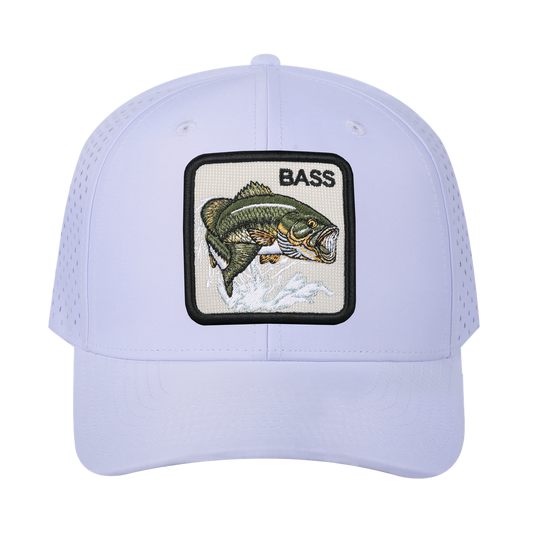 Unisex V2 Embroidered The Bass, 5-Panel Trucker Hat, White/White, Adjustable Fit