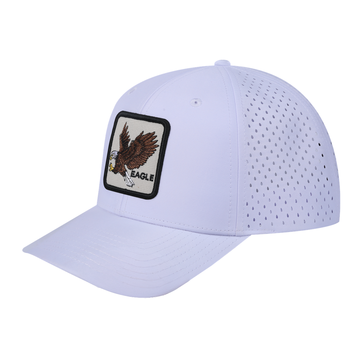 Eagle 6-Panel Microfiber Laser Hole Trucker Hat with White front and White back