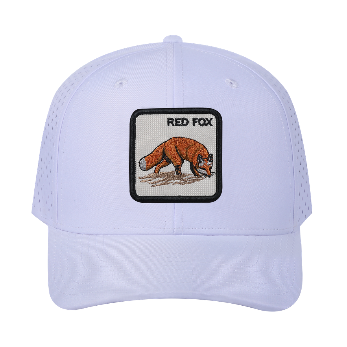 Red Fox 6-Panel Microfiber Laser Hole Trucker Hat with White front and White back