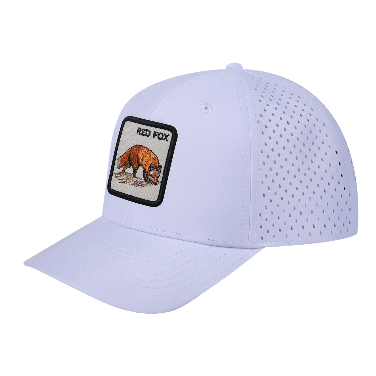 Red Fox 6-Panel Microfiber Laser Hole Trucker Hat with White front and White back