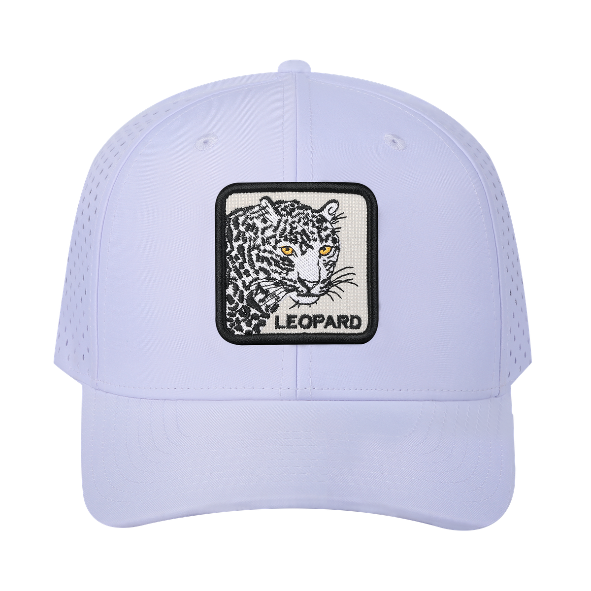 Leopard 6-Panel Microfiber Laser Hole Trucker Hat with White front and White back