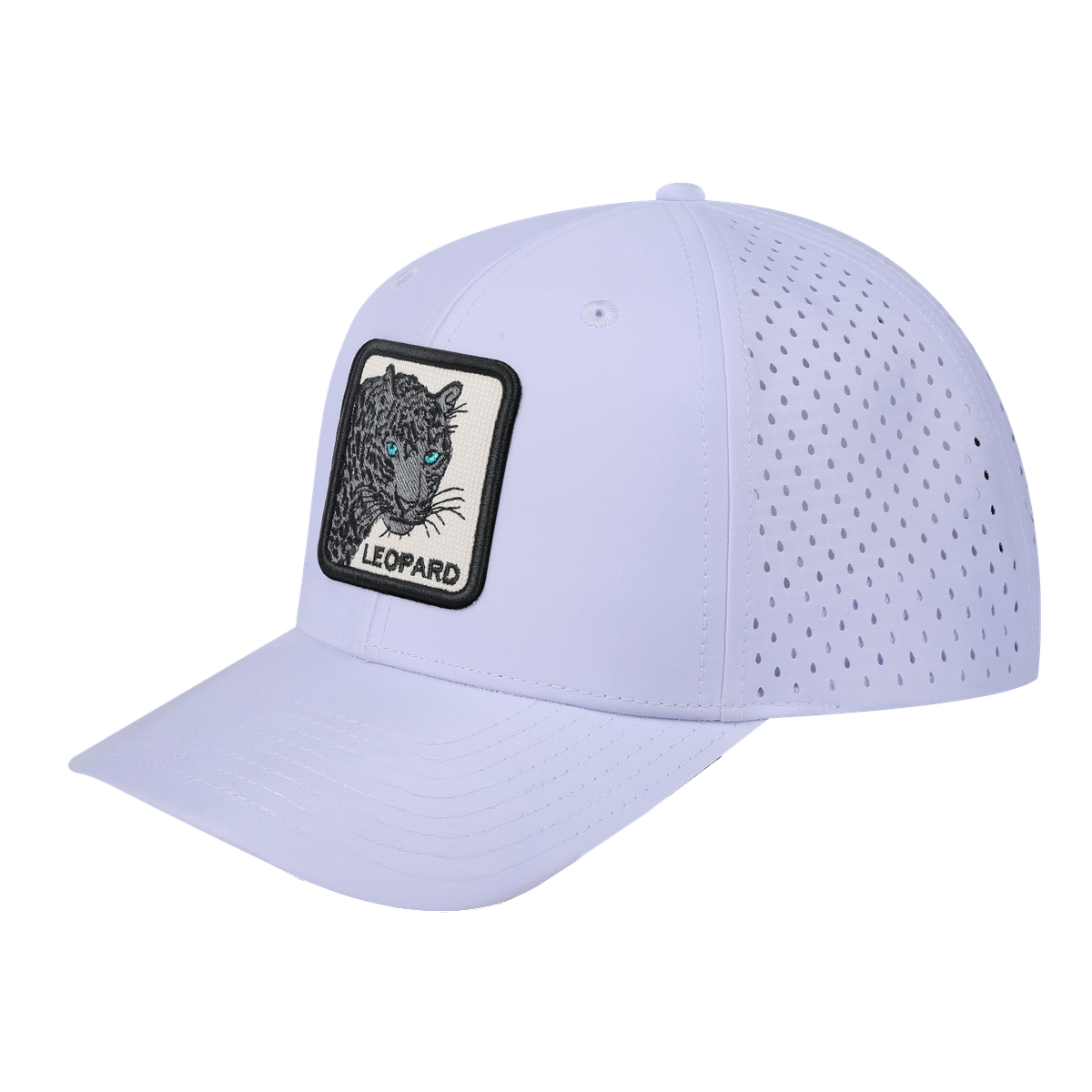 Leopard V2 6-Panel Microfiber Laser Hole Trucker Hat with White front and White back