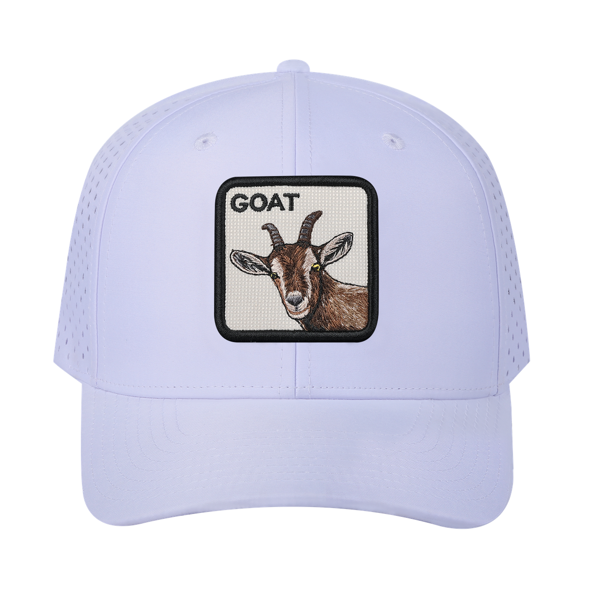 Goat 6-Panel Microfiber Laser Hole Trucker Hat with White front and White back
