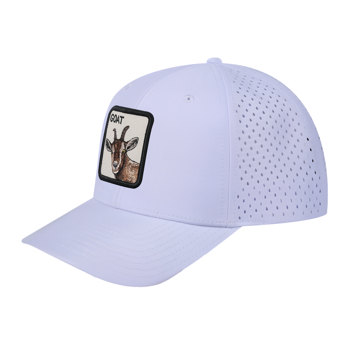 Goat 6-Panel Microfiber Laser Hole Trucker Hat with White front and White back