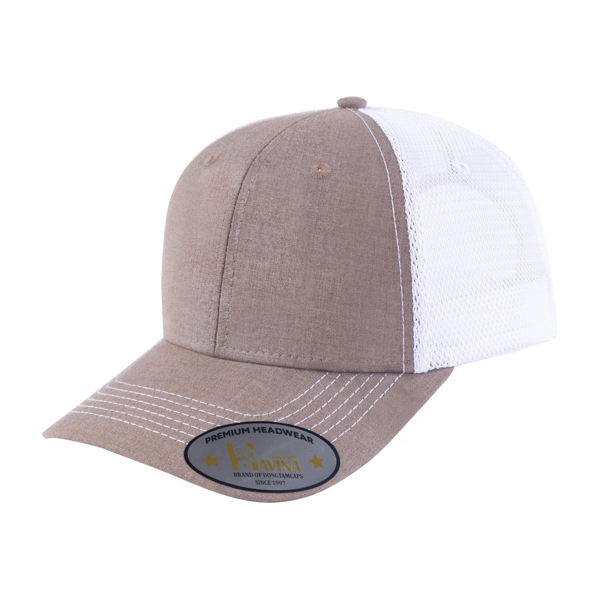 Blank 6-Panel Trucker Hat with Light Brown front and White back