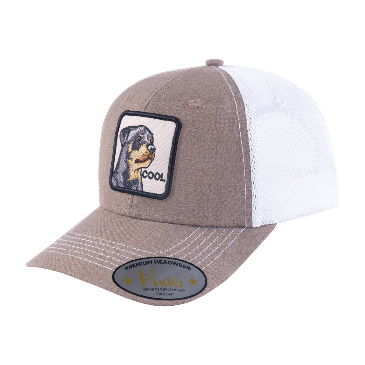Cool Dog 6-Panel Trucker Hat with Light Brown front and White back
