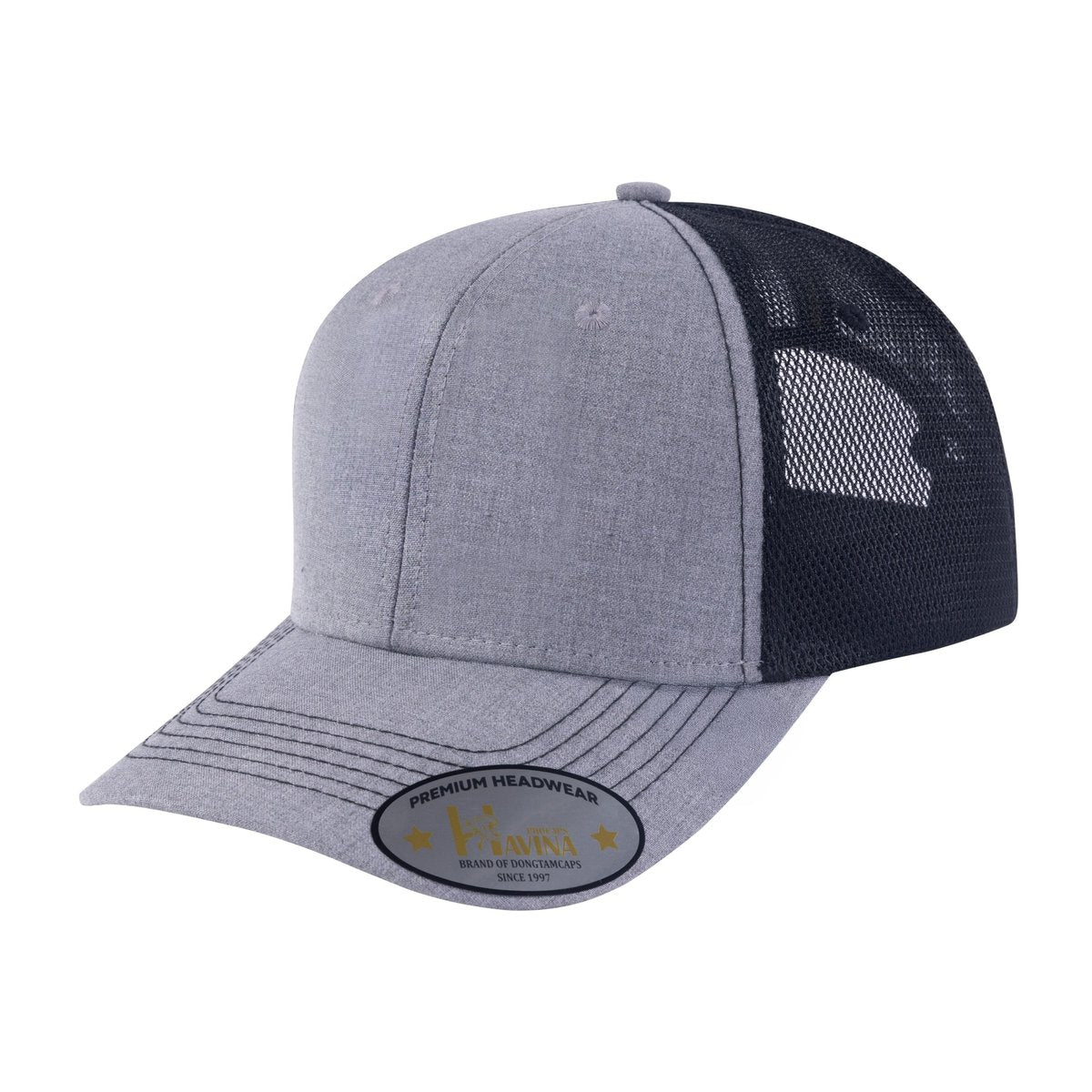 Blank 6-Panel Trucker Hat with Light Grey front and Black back