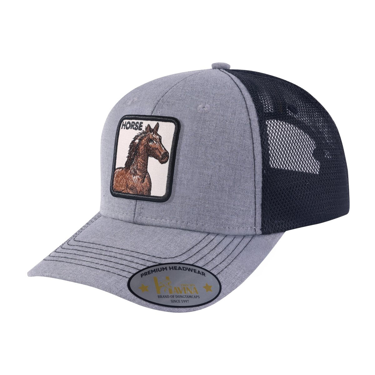 Horse 6-Panel Trucker Hat with Light Grey front and Black back