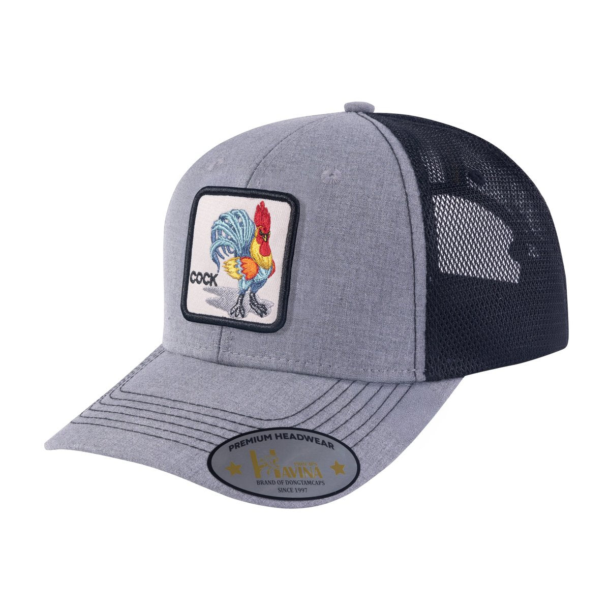 Chicken 6-Panel Trucker Hat with Light Grey front and Black back