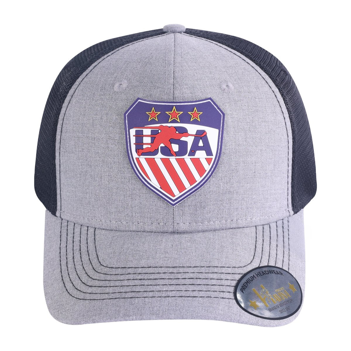 Loving Hockey 6-Panel Trucker Hat with Light Grey front and Black back