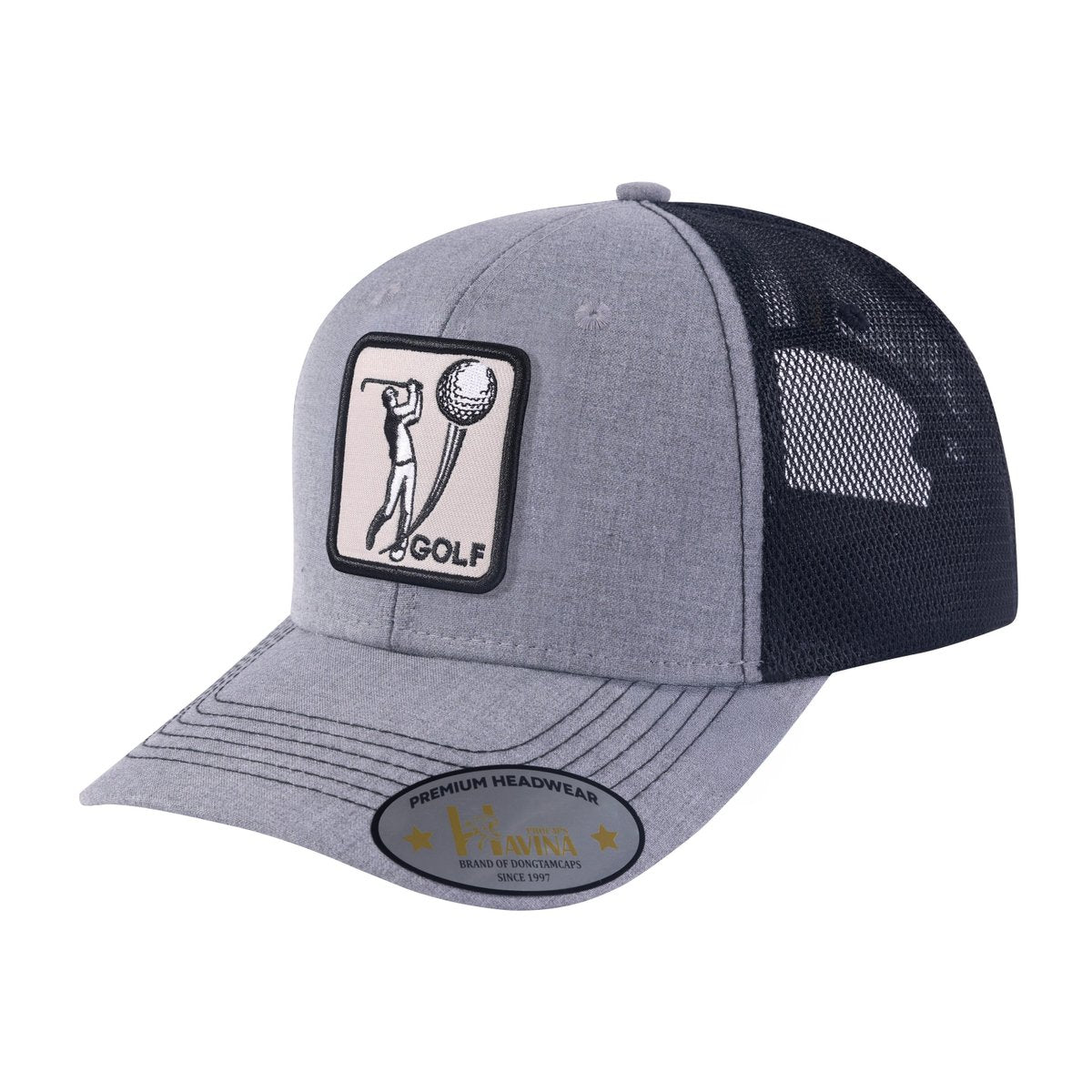 Golf 6-Panel Trucker Hat with Light Grey front and Black back