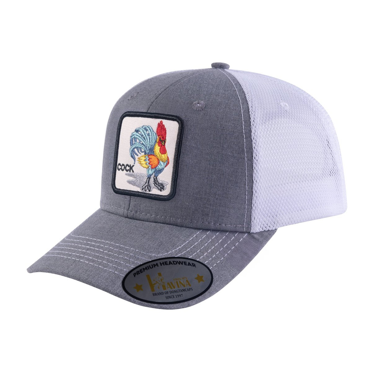 Chicken 6-Panel Trucker Hat with Light Grey front and White back