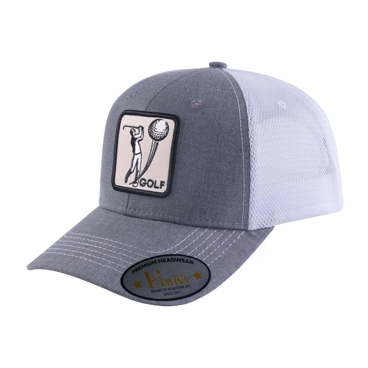 Golf 6-Panel Trucker Hat with Light Grey front and White back
