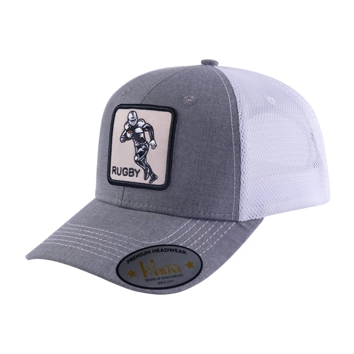 Rugby 6-Panel Trucker Hat with Light Grey front and White back