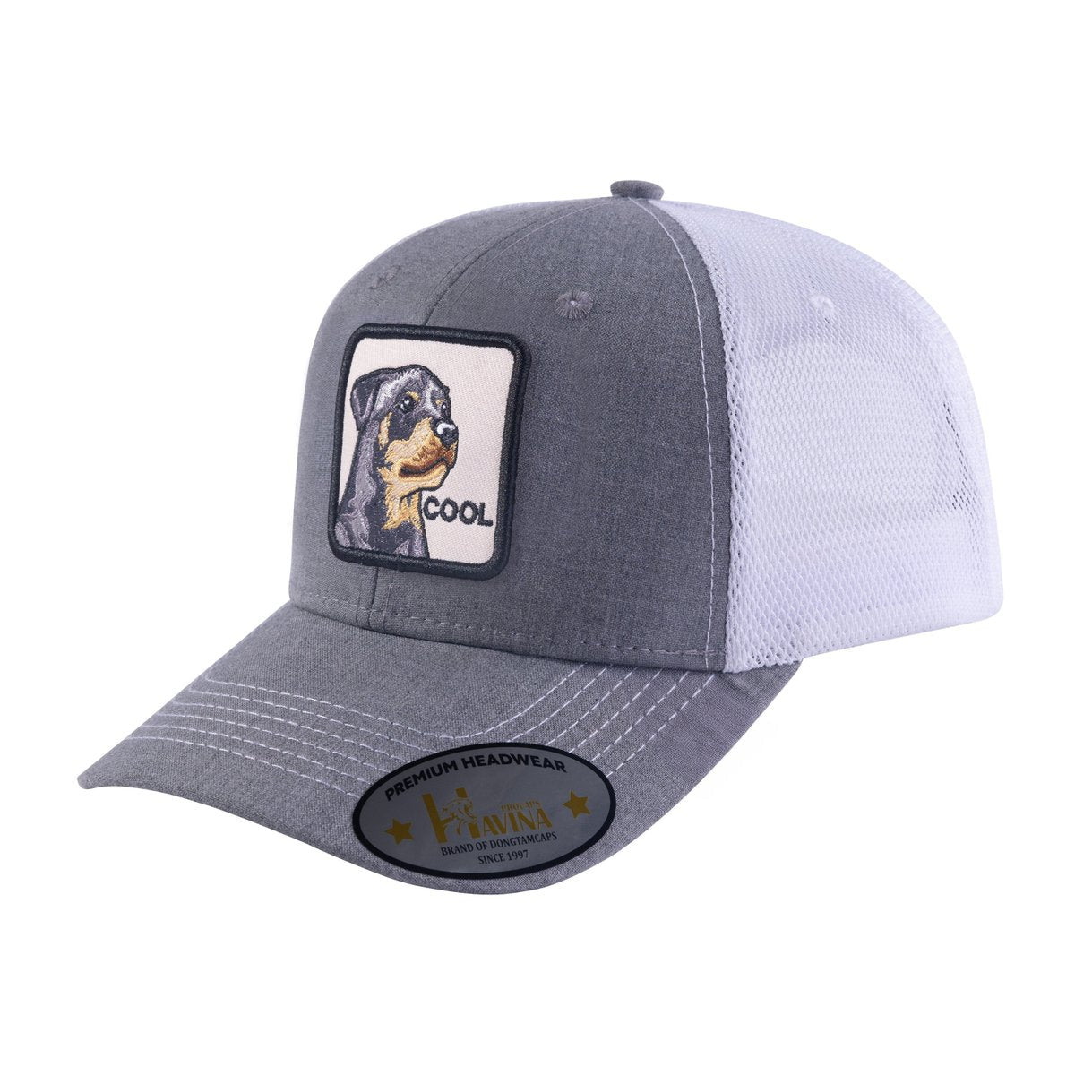 Cool Dog 6-Panel Trucker Hat with Light Grey front and White back