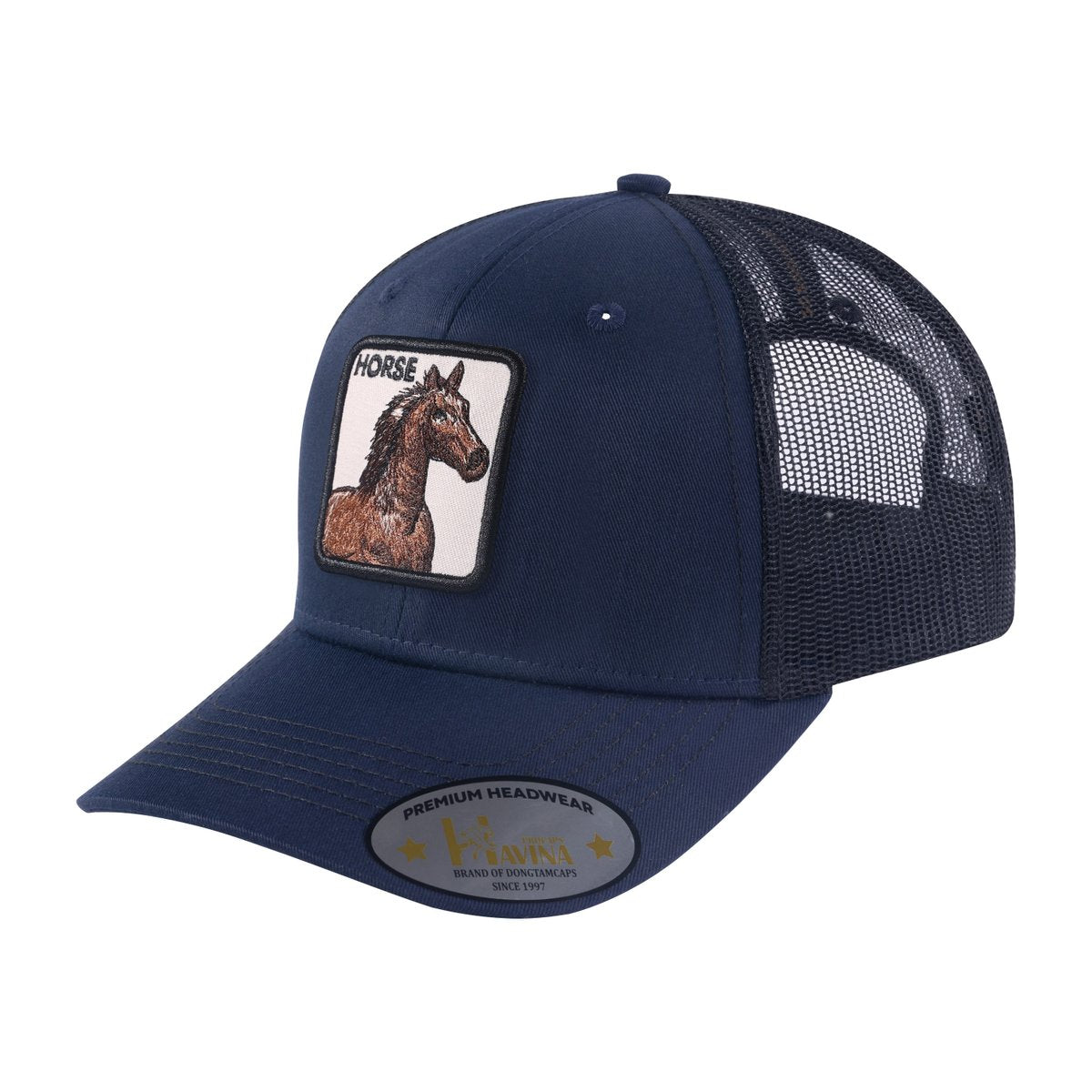 Horse 6-Panel Trucker Hat with Navy front and Black back