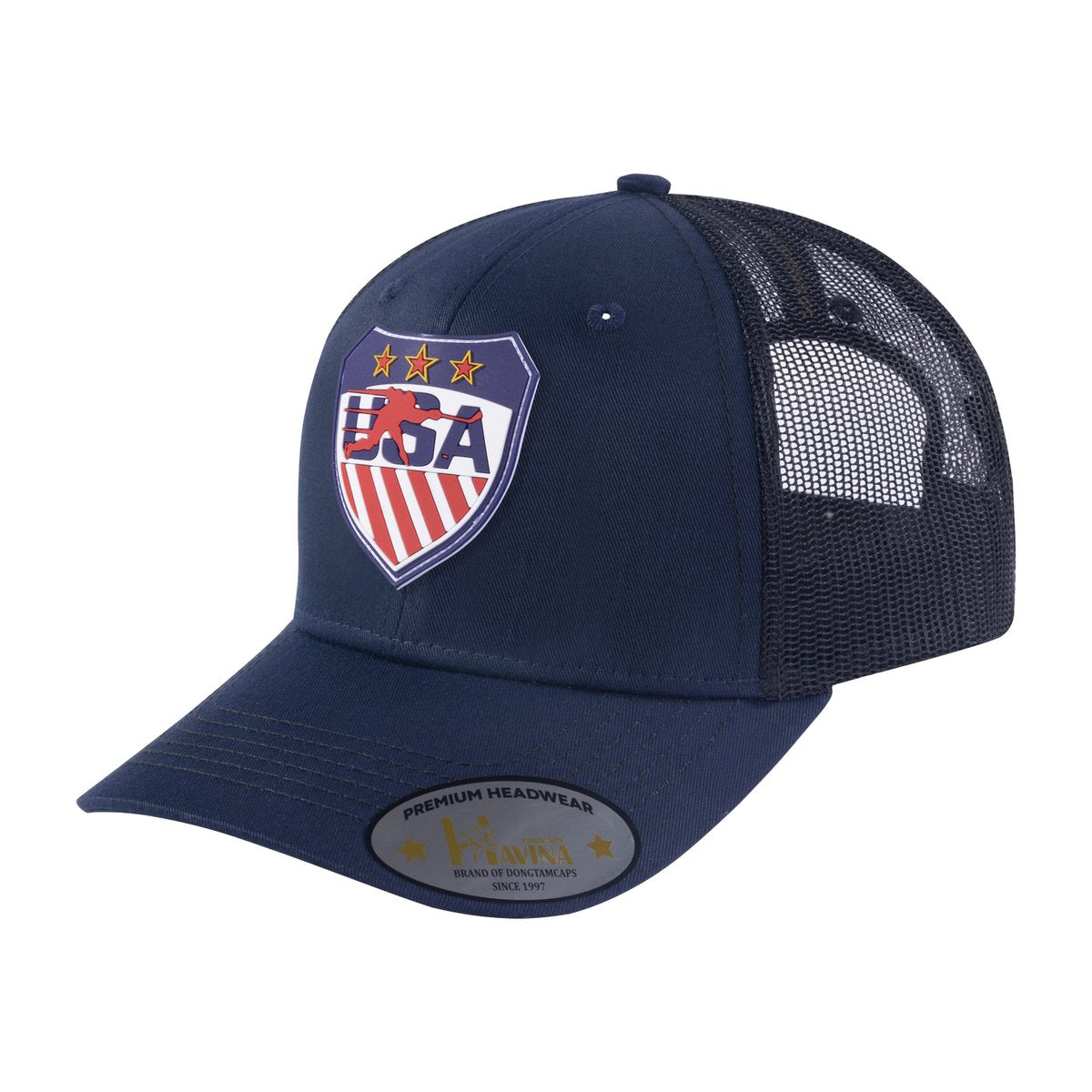 Loving Hockey 6-Panel Trucker Hat with Navy front and Black back