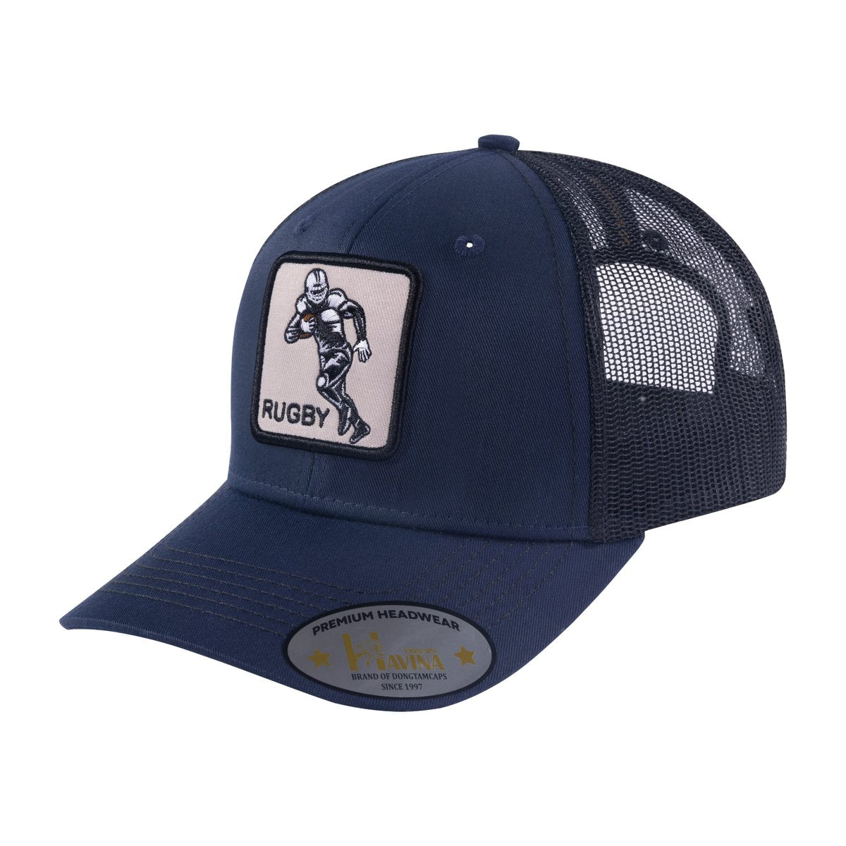 Rugby 6-Panel Trucker Hat with Navy front and Black back