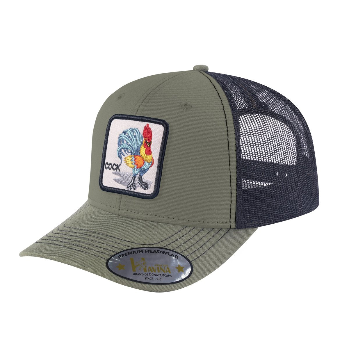 Chicken 6-Panel Trucker Hat with Olive front and Black back