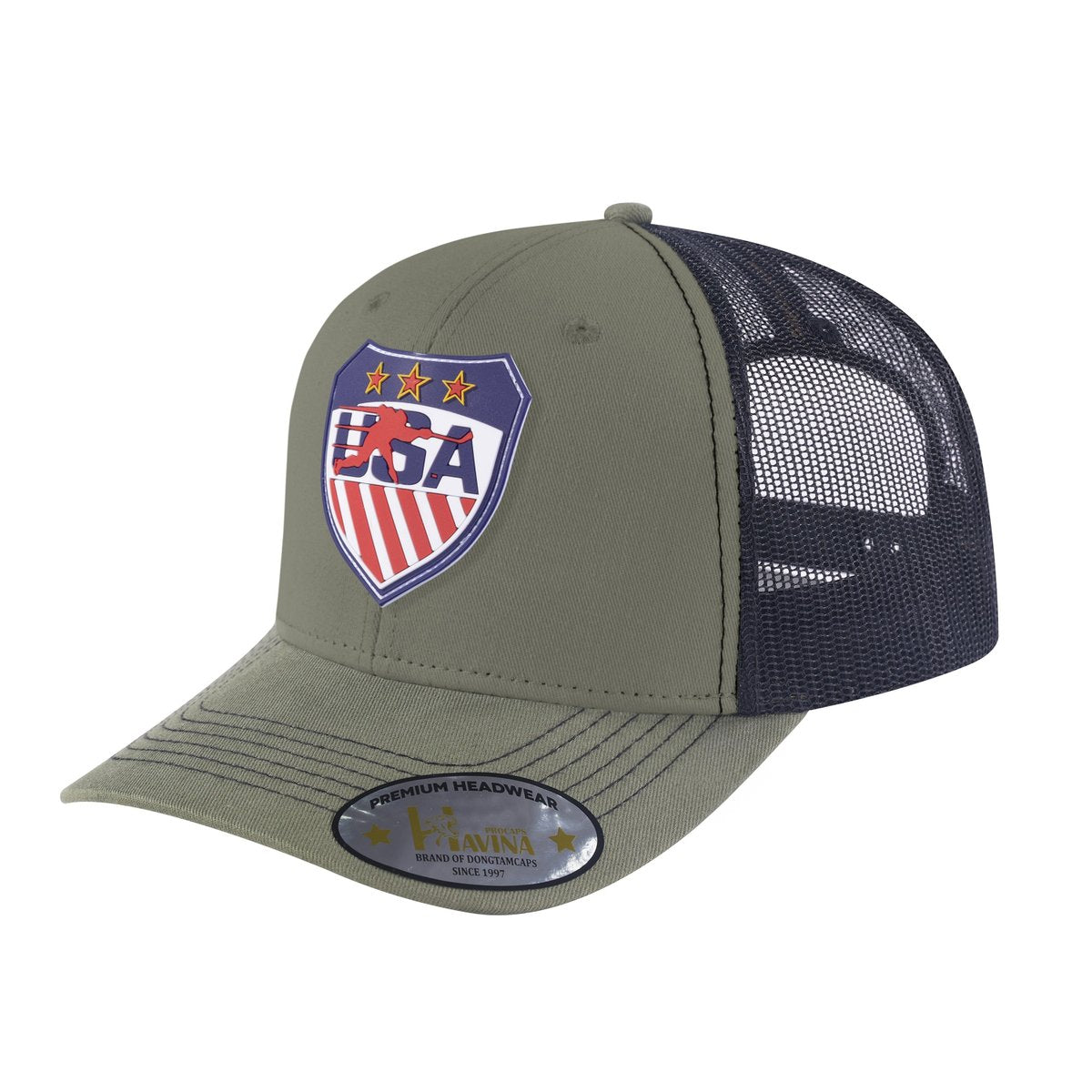 Loving Hockey 6-Panel Trucker Hat with Olive front and Black back