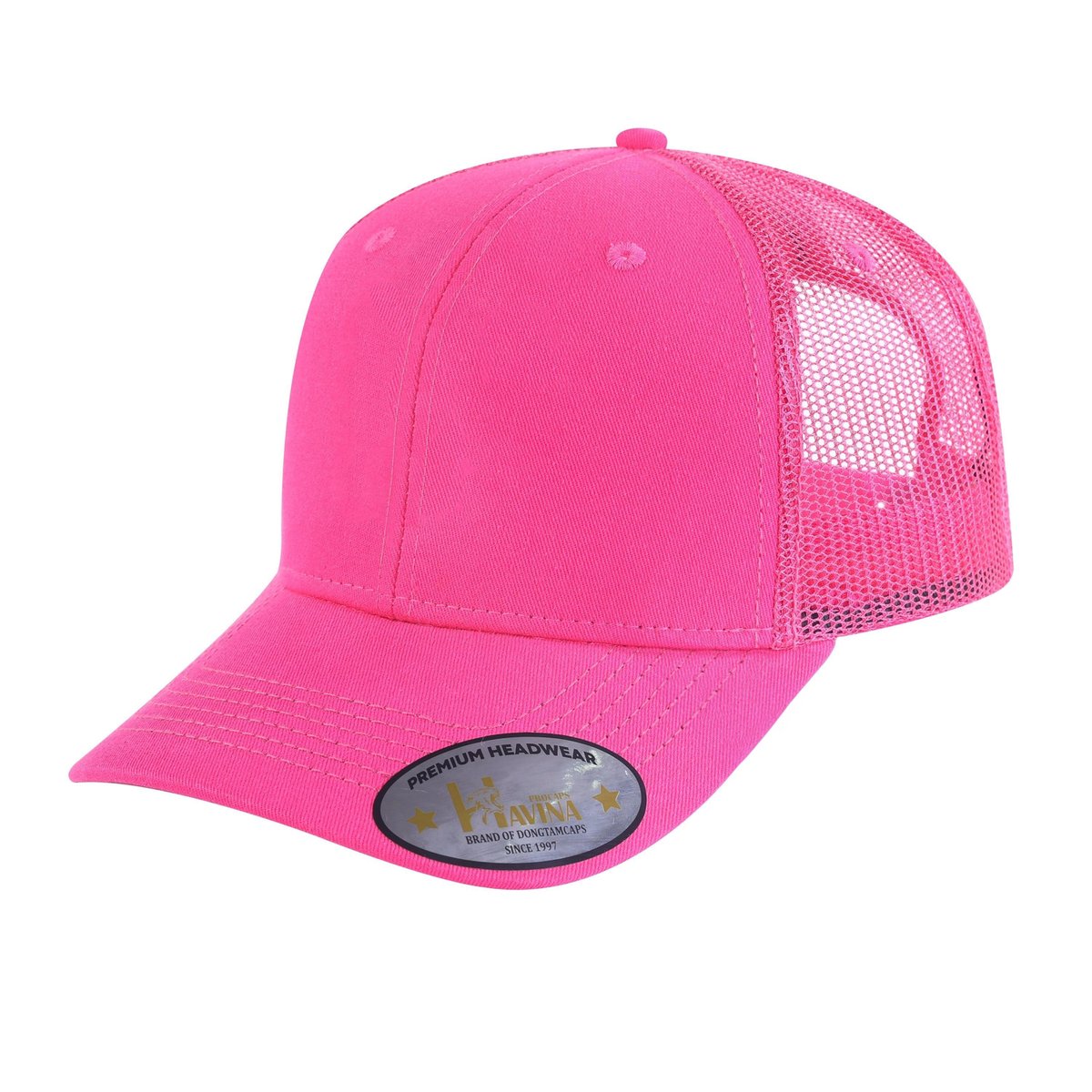 Blank 6-Panel Trucker Hat with Pink front and Pink back