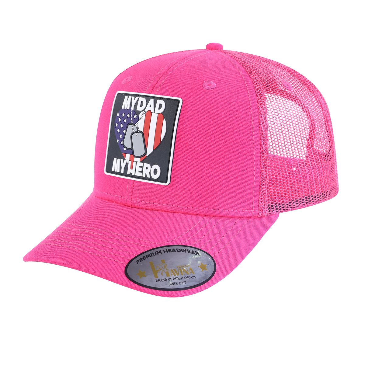 My Dad My Hero 6-Panel Trucker Hat with Pink front and Pink back