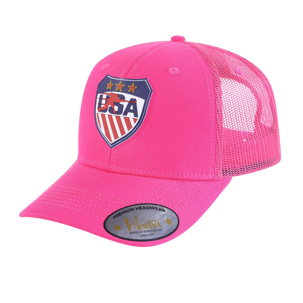 Loving Hockey 6-Panel Trucker Hat with Pink front and Pink back