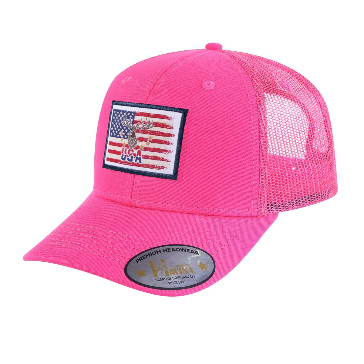 USA Deer Hunter 6-Panel Trucker Hat with Pink front and Pink back