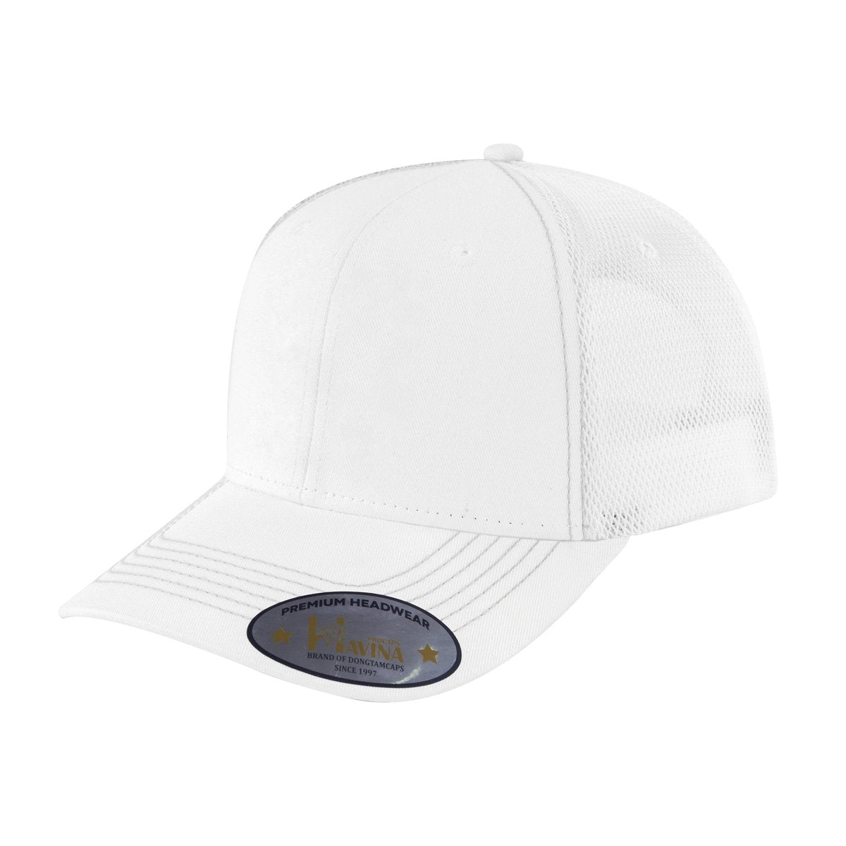 Blank 6-Panel Trucker Hat with White front and White back