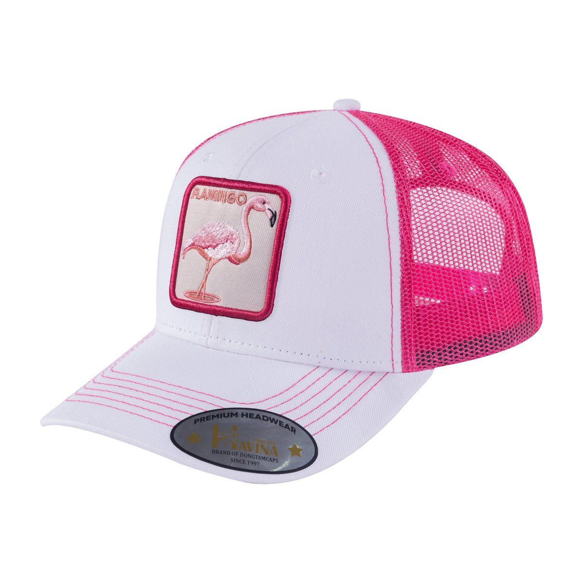 Flamingo 6-Panel Trucker Hat with White front and Pink back