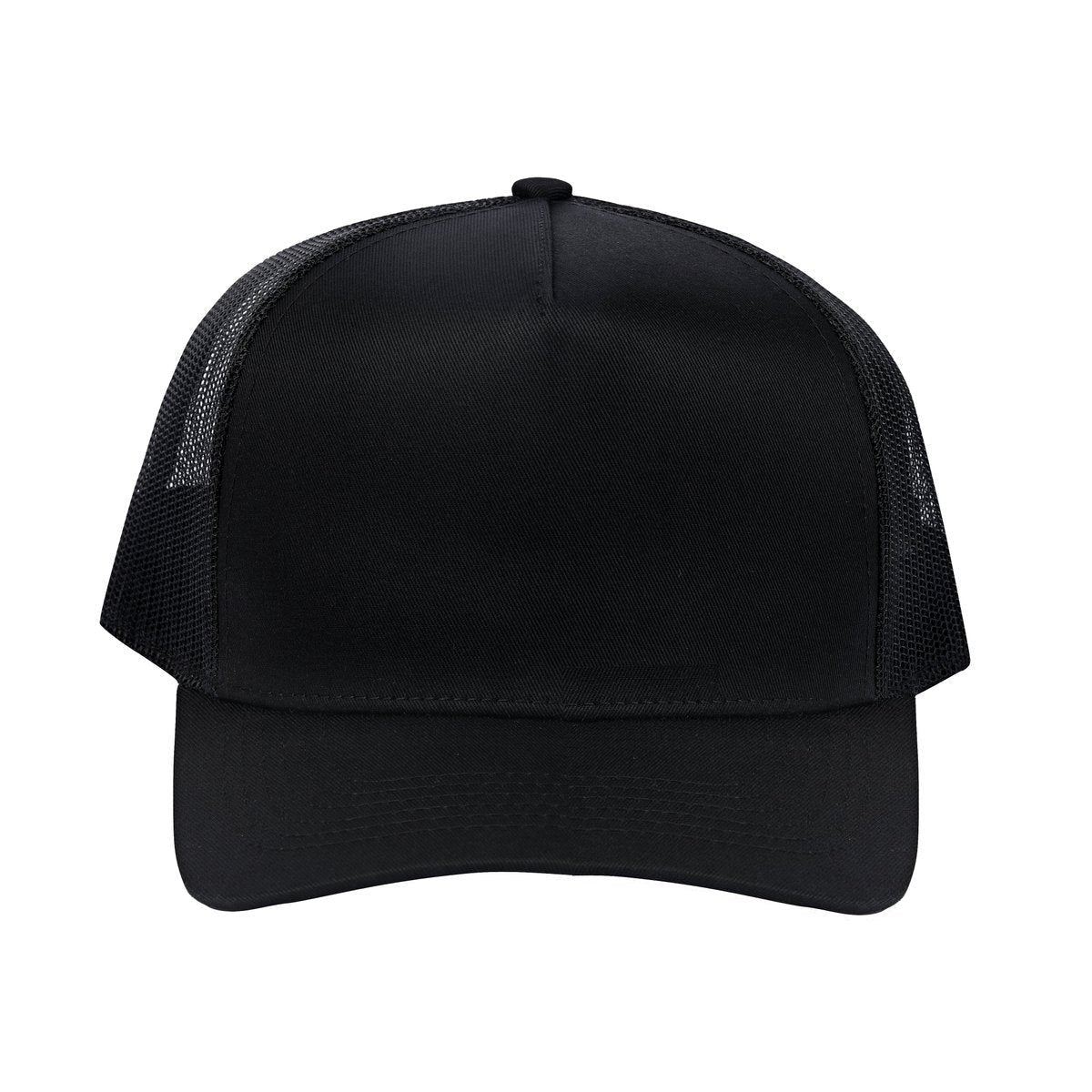 Blank 5-Panel Trucker Hat with Black front and Black back