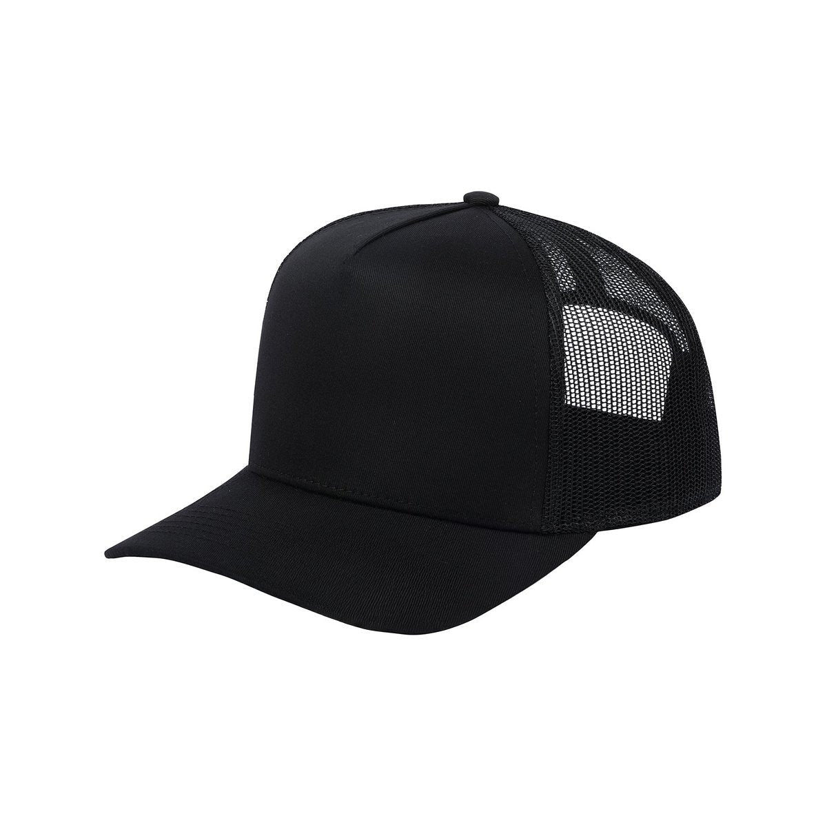 Blank 5-Panel Trucker Hat with Black front and Black back